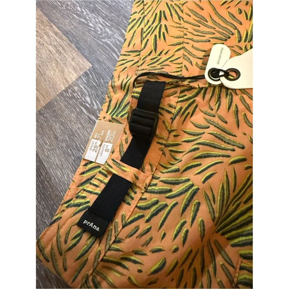 Prana Rock Shock Aura Glow Fronds Orange & Green Palm-Print Men's Boardshorts